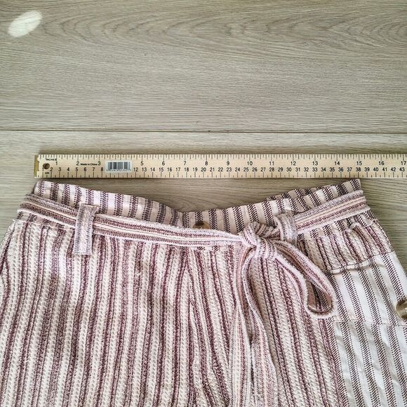 FP One Free People Harriet Short M Red Cream Striped Paperbag Belted Pocket Boho - Picture 9 of 13